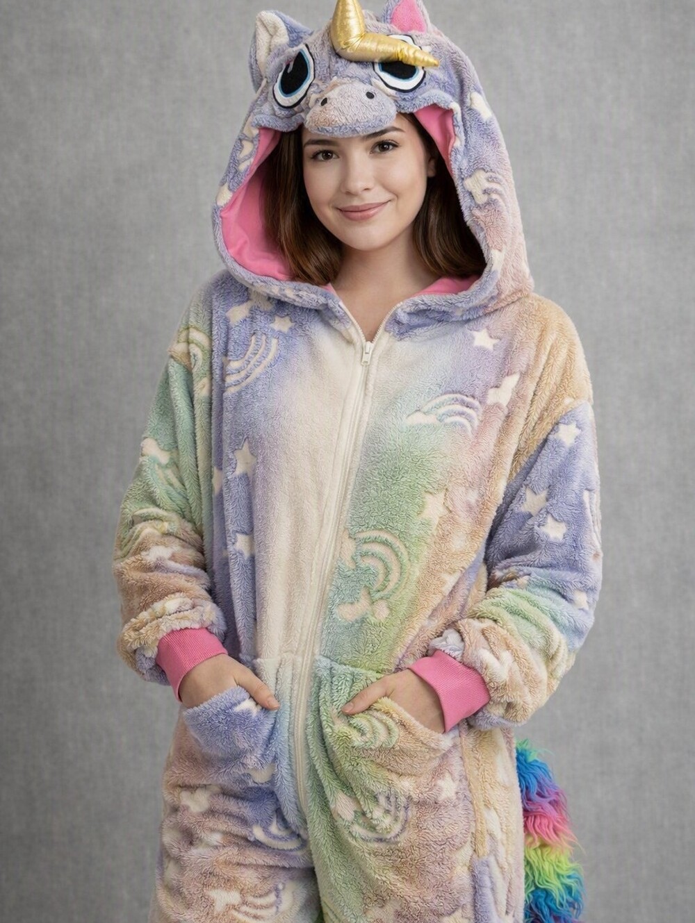 Funzie Onesie Unicorn Pajamas Women's Small Plush Hooded Cosplay Costume